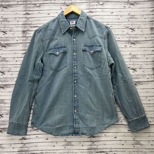 Levis Jean Denim Shirt Men's Medium Blue Western Pearl Snap Button-Up Cotton NEW